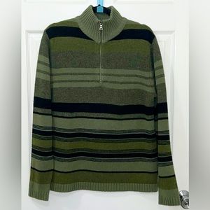 Banana Republic 100% Lambs Wool Green Striped Sweater Size Small